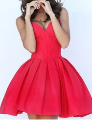 Sleeveless Red Short Mini Tube Dress For Woman Day And Night Party  Strapless Zipper Prom Bridesmaid Homecoming Pleated  Dresses