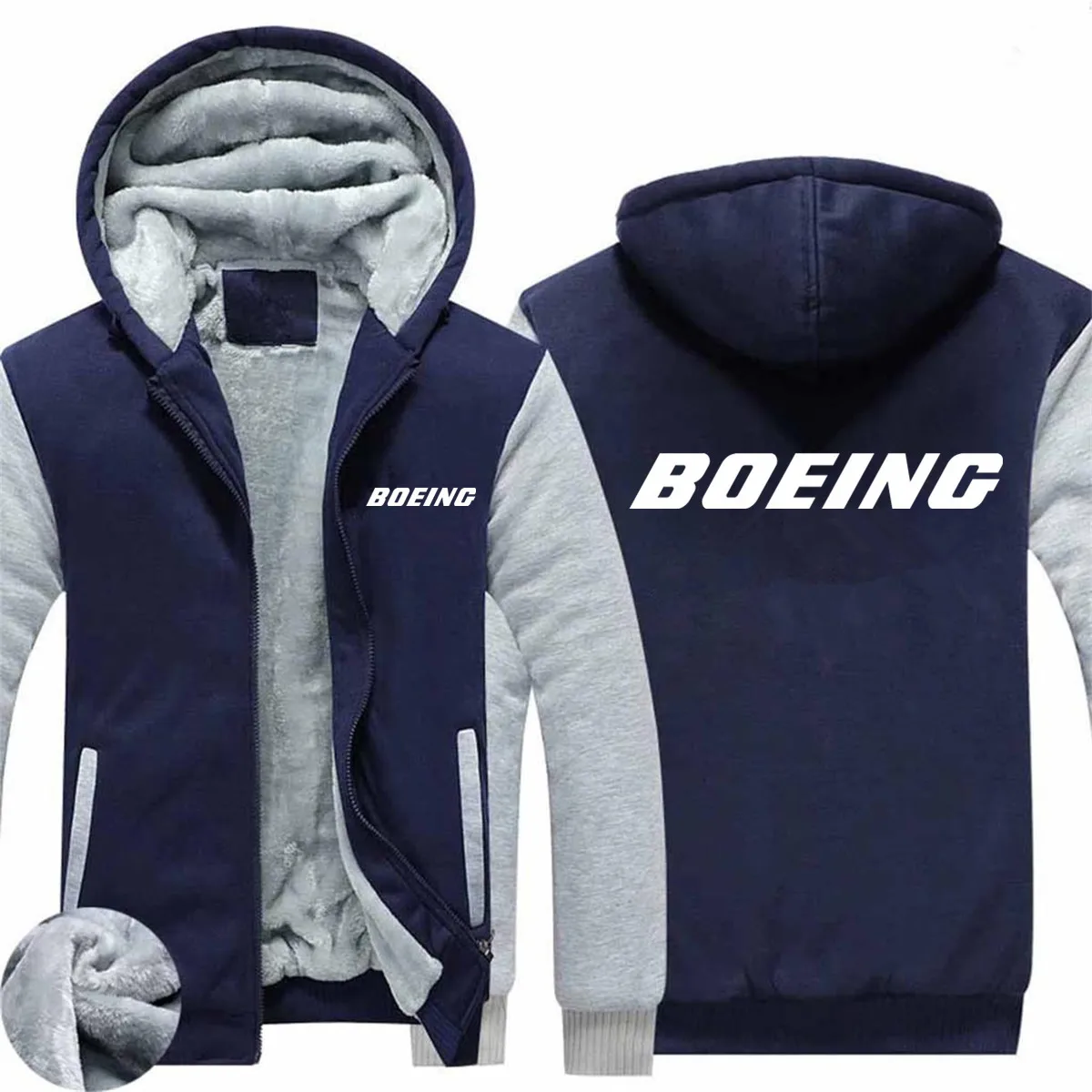 

New Streetwear Hip Hop Autumn Winter Wool Fleece Warm Boeing Print Zipper Thick Man Hooded Hoodies Sweatshirts Men Coat Jacket