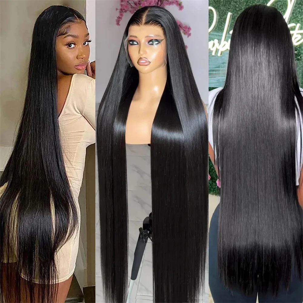 

40Inch 13x4 Straight Lace Front Wigs Transparent HD Lace Frontal Human Brazilian Hair Wig 180 Density For Women Pre Plucked