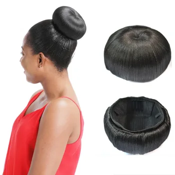 Jeedou Synthetic Hairpieces Spherical Updos Chignon With Bangs Clip In Hair Bun Pad Donut Rubber Band Black Color