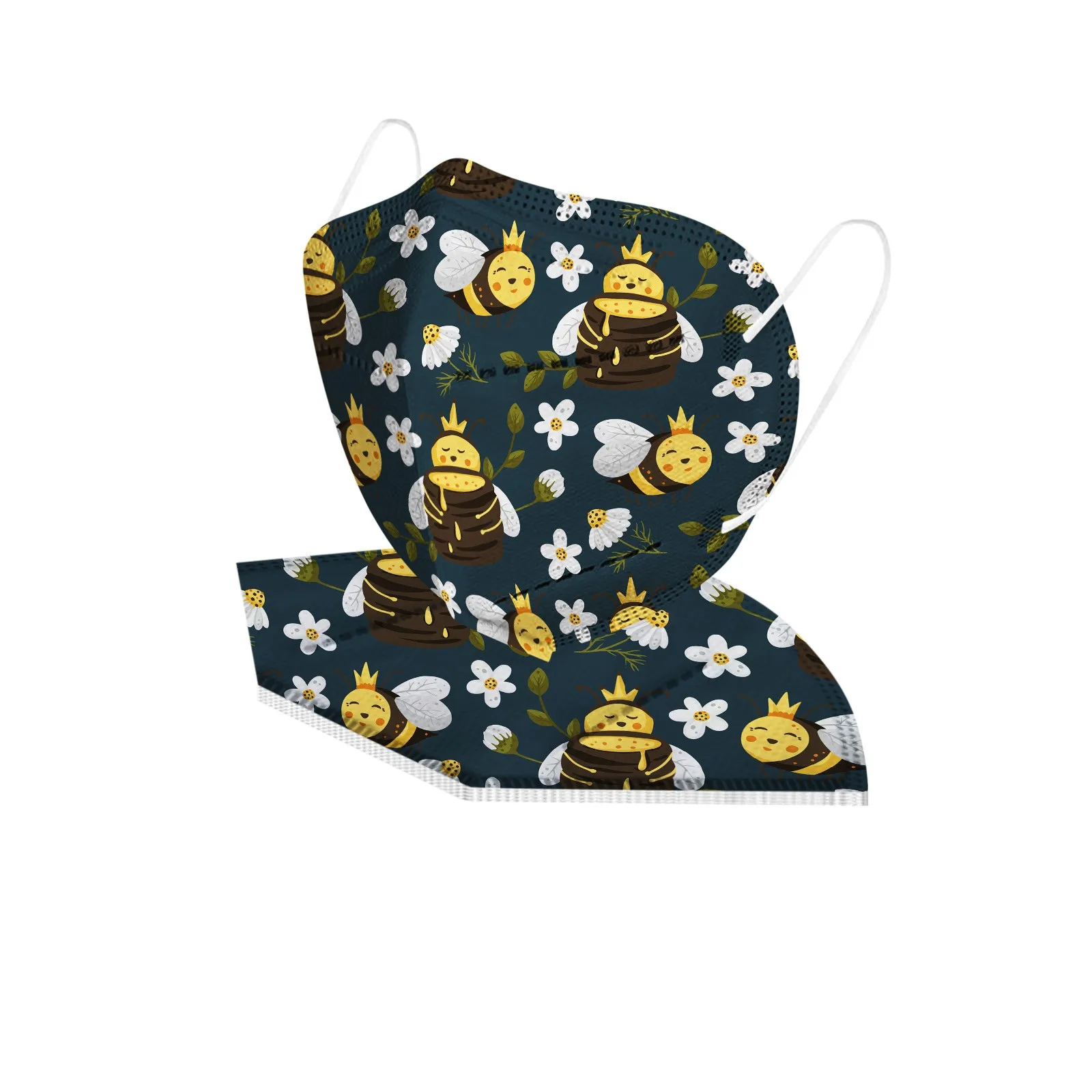 Adult's Disposable Unisex Bee Printed Outdoor Prevention Fish Mask Face Outdoor Dust-Proof Face Protective Mask