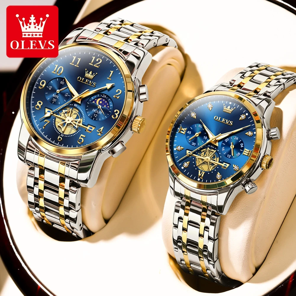 

OLEVS 2900+2897 Couple Watches Luxury Brand Lover Watches Set Original Quartz Watch for Men Women His and Hers Watch Waterproof