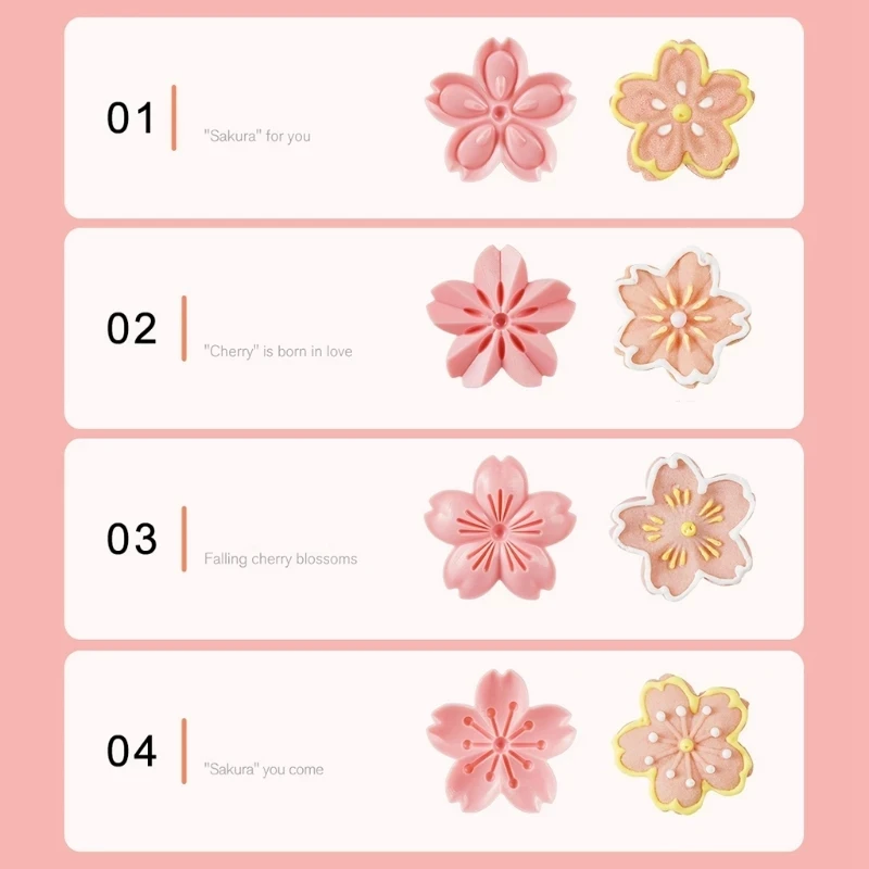 5pcs/set Sakura Flower Cookie Mold Stamp Biscuit Cutter Cherry Blossom DIY Fondant Cake Decor Floral Mould Kitchen Baking Tools cookie cutter,baking mold,cookie mould,cookie printing mold,fondant cutter,baking decorating tools,pastry cutter