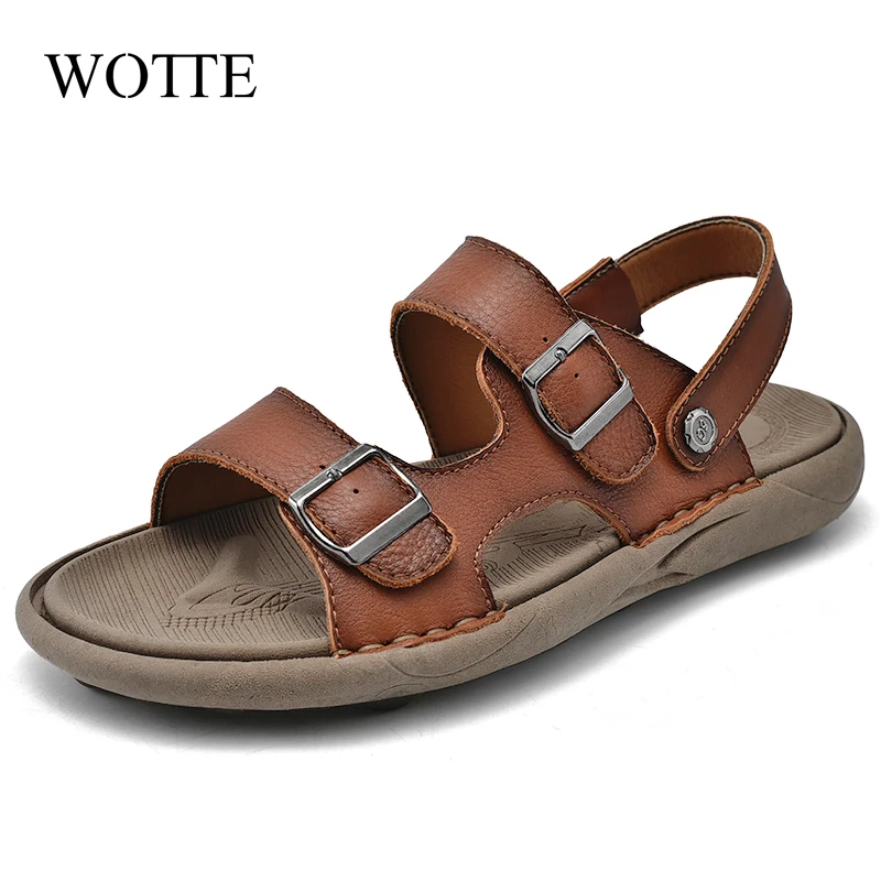 

Сандалии мужские кожаные дышащие, удобные пляжные босоножки, Повседневная Уличная обувь, модные тапочки