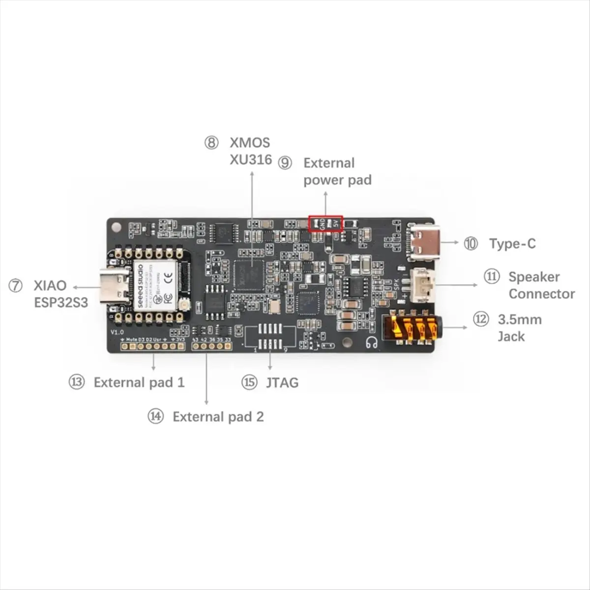 ABGN ReSpeaker Lite 음성 어시스턴트 키트 ESPHome Assistant 2 마이크 어레이(XIAO ESP32S3 사전 납땜됨)