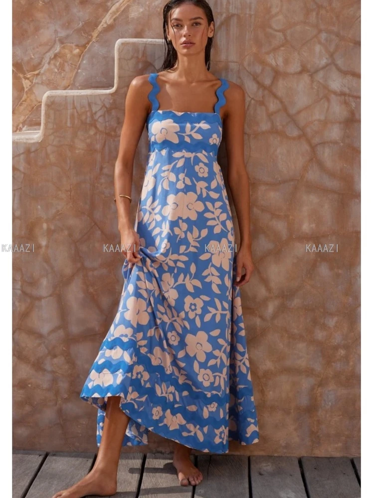

Casual Print Sleeveless Straps Slip Maxi Long Dress Vintage Fashion Dresses Ladies Summer Elegant Vacation Women Holiday Vestido
