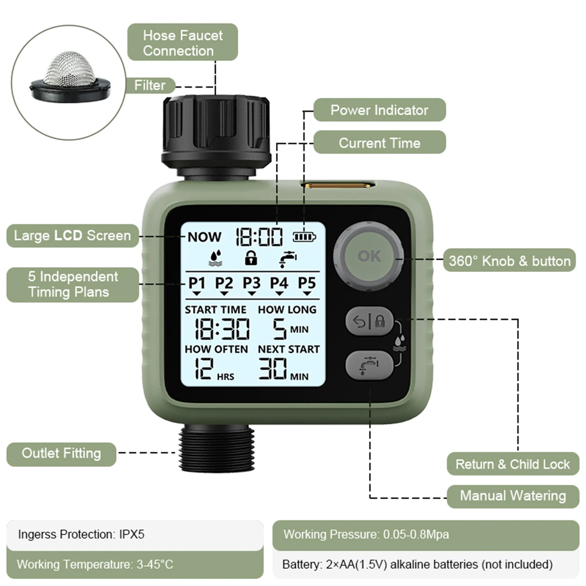 HCT-372 Eshico 디지털 워터 타이머, LED 백라이트 디스플레이, 레인 센서, 슈퍼 플랜, 정원 도구, 쉬운 설정, 신상