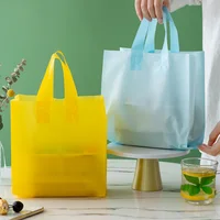 50pcs Plastic Handbag Clothing Store Shopping Package Portable Colors Fast food restaurant Bags for takeout handle white Pocket 1