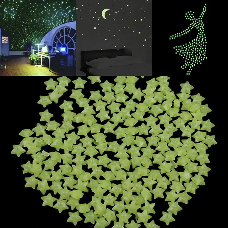 

200Pcs/bag Glow In The Dark 3D Stars Moon Stickers Bedroom Home Wall Room Decor