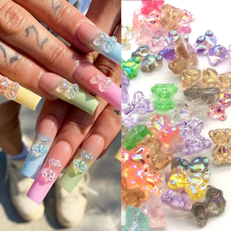 3D Nail Crystal Aurora Bear Decorazione Per Unghie Glitter Crystal Resin Gummy Bear Nail Art Strass Donna Accessori Per Manicure Fai Da Te