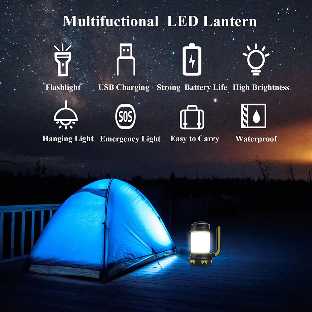 Description Picture 6 of itemPortable Camp Lamp LED Camping Light USB Rechargeable Flashlight Spotlight Work Light Waterproof Searchlight Emergency Lantern