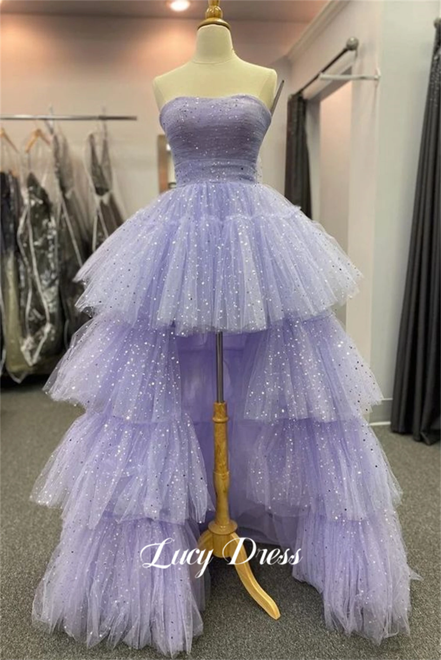 

Lucy Shiny Mesh Party Dress Ball Graduation Stratification Purple Without Shoulder Straps Suitable Dresses on Request Evening
