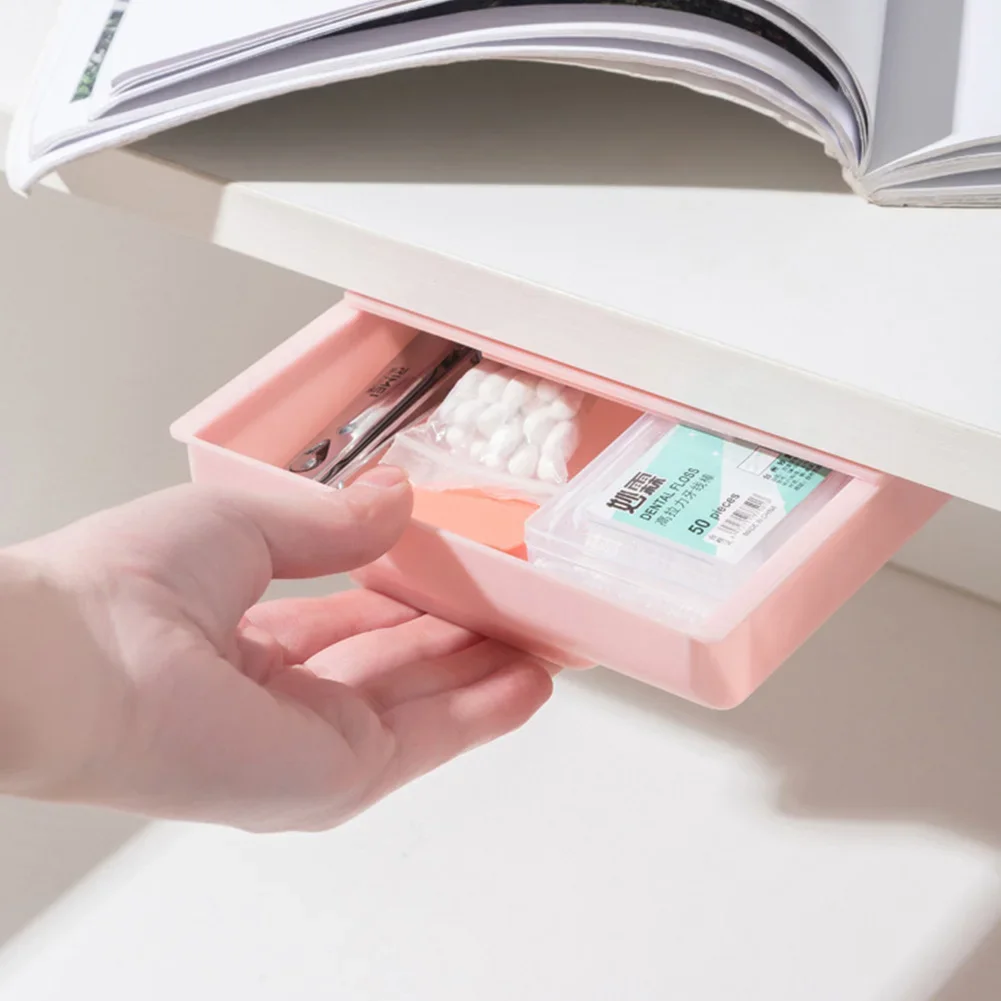 Description Picture 2 of item1Pc Storage Box Drawer Hidden Under Desk Drawer Storage Office Organizer Desk Self Adhesive Drawers PP Undertable Accessories