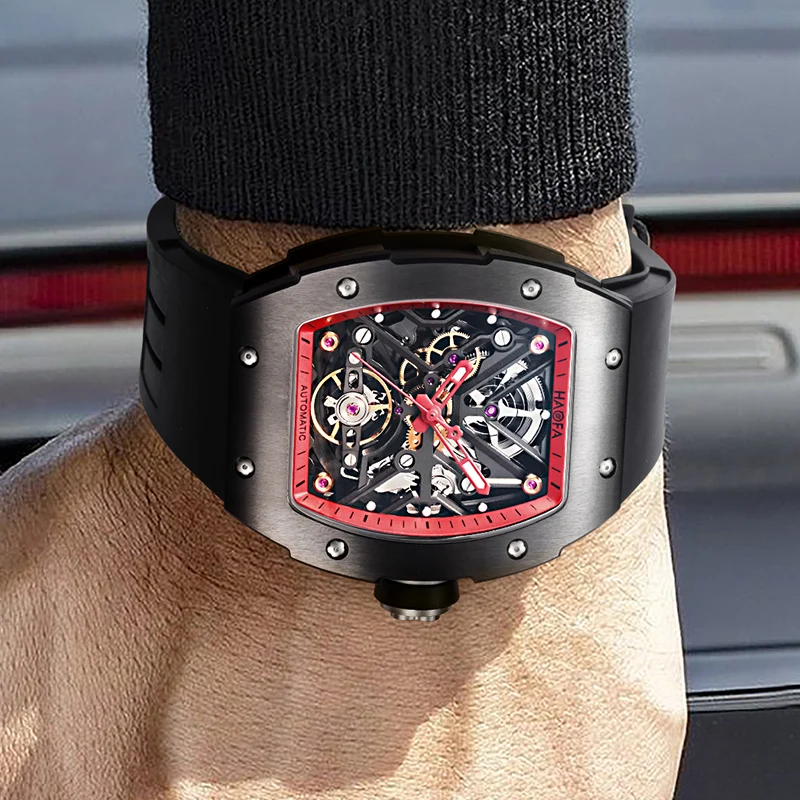 Haofa Ceramic Automatic Movement Tourbillon Men's Mechanical Watch Luminous 72H Power Rubber Strap Waterproof luxury Watch 1988