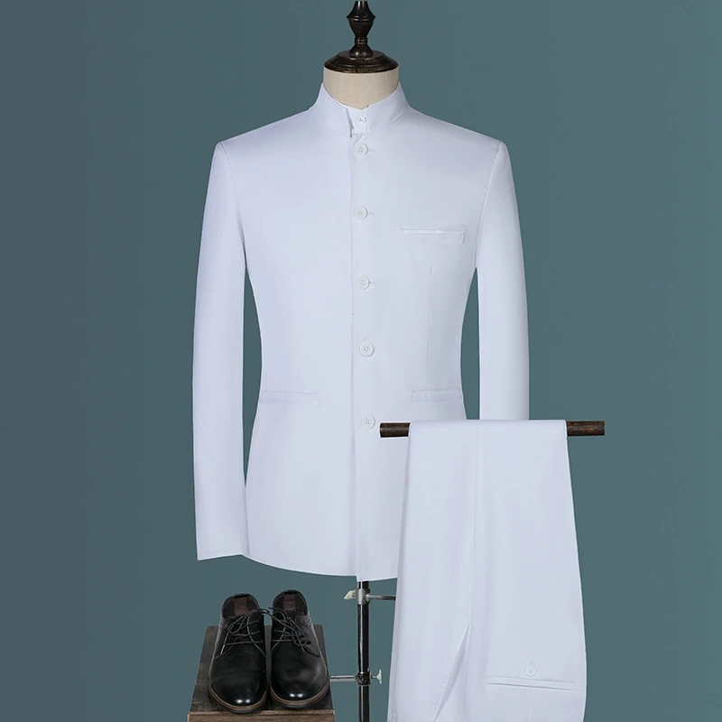 Suit Blazer Vest Pants Men's Fashion Gentleman Business Outdoor Standing Collar Gentleman Wedding Work Casual MAO Suit