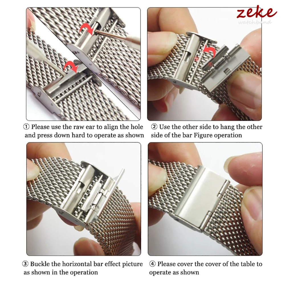 Universal Milanese Stainless Steel Mesh Watch Band - Quick Release Bracelet Strap, 0.6mm