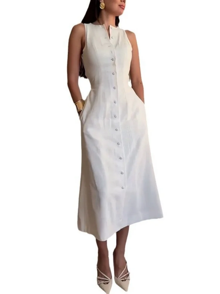 Wmstar Dress Women Wholesale 2025 Summer New Style Cross Border Trade Sleeveless Buttons Cinched Waist Stylish Elegant Style