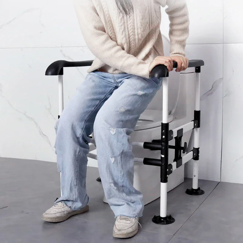 Elderly Toilet Seat with Handrails Punch-Free Safety Bracket Assisted Getting Up Railings Strong Load Bearing Toilet Armrest
