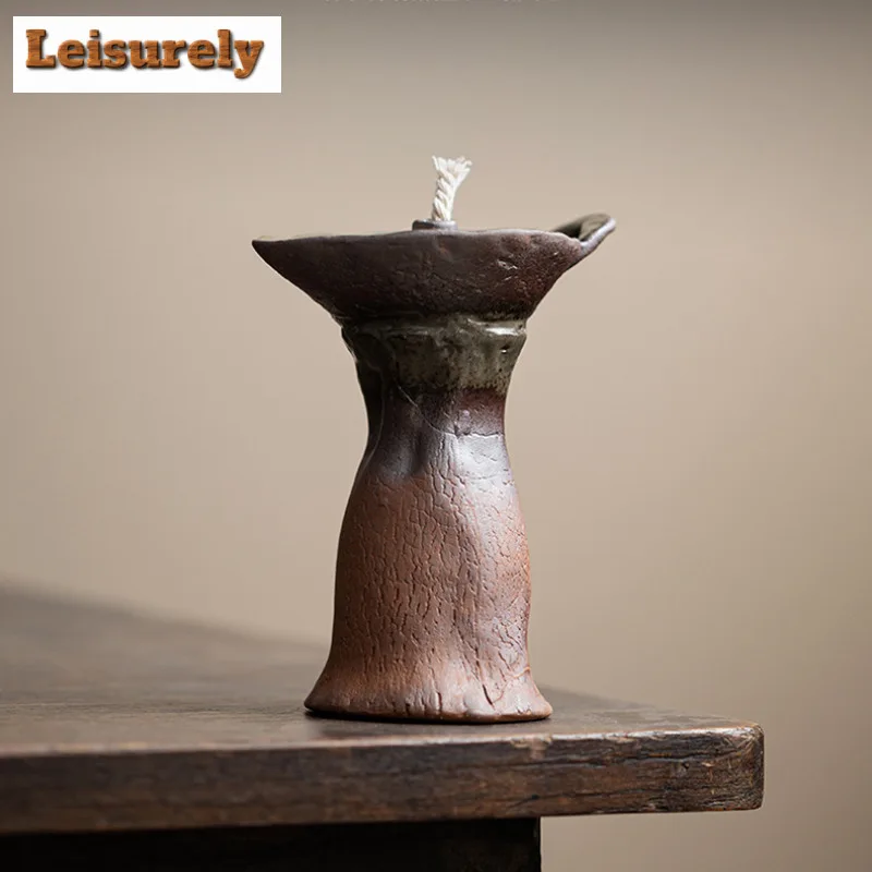 Old Rock Mud Coarse Pottery Candle Holder Vintage Scented Aromatic Candles Household Candle Lights Tea Items Room Decor Gift