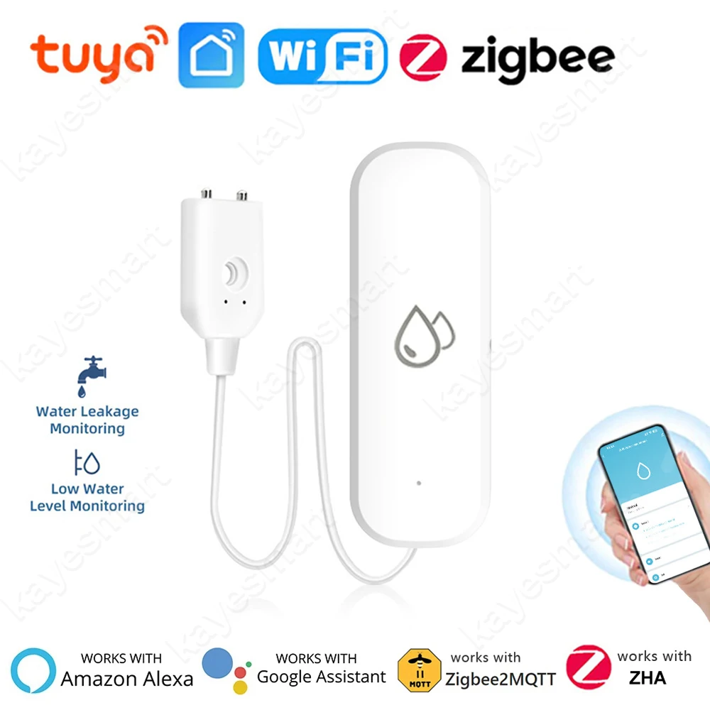 Tuya Smart Zigbee WiFi Water Sensor Leak Detector Overflow Flood Water Leakage Alarm Smart Life APP Control Work with Zigbee Hub for water leak sensor