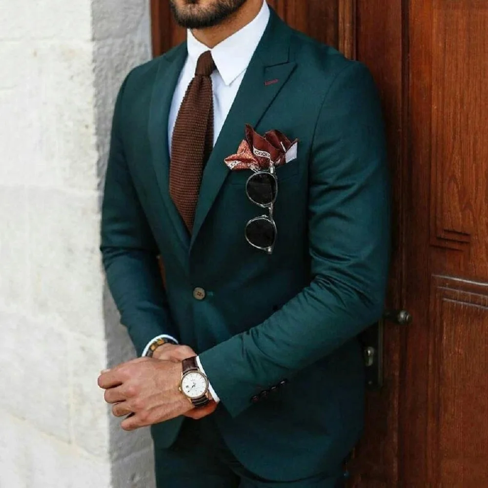 

Green Business Men Suits Wedding Groom Tuxedo Customize Groomsmen Attires Costume Homme (Jacket+Pants)