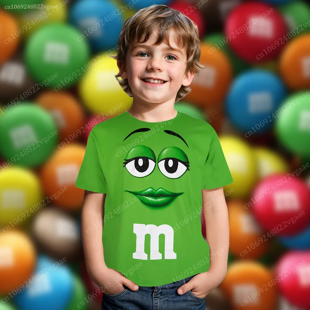 Summer M&m's T Shirt Kids Boys Chocolate Bean T-shirt Boy Short Sleeve Top Funny Tee Clothes Girls Training Uniform Clothing 5
