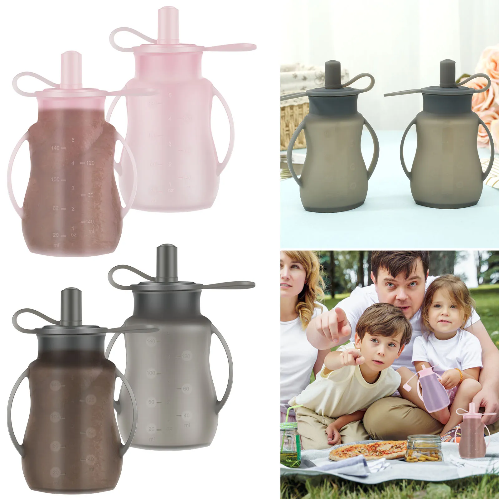 Baby Feeding Pouches 2Pcs Silicone Baby Food Pouches Easy to Carry Use Food Storage Visual for Home Use baby food storage containers,food pouch