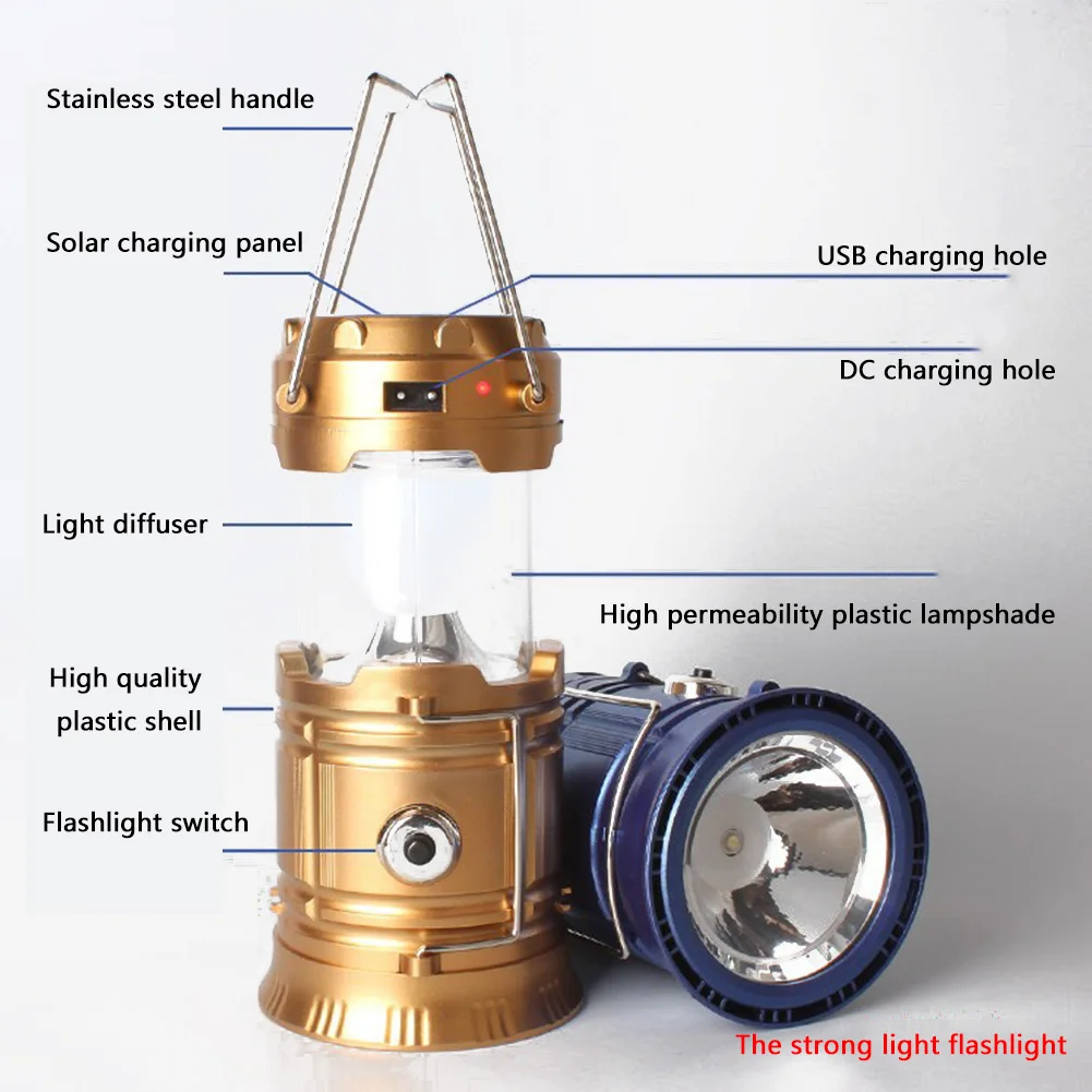 Lampe Camping Télescopique Solaire LED Multifonction - Torche Et Lanterne Portable