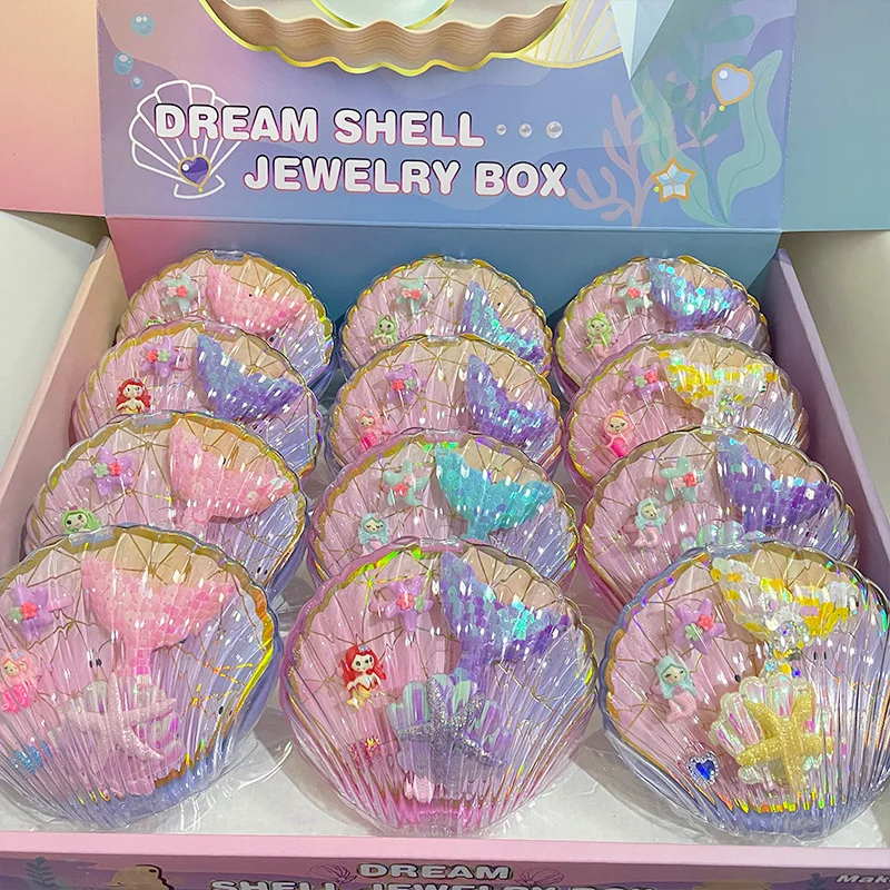 New Mermaid Shell Jewellery Box Simulation Ring Hairpin Jewellery Accessories Girls Princess Play House Toy For Girlfriends Gift