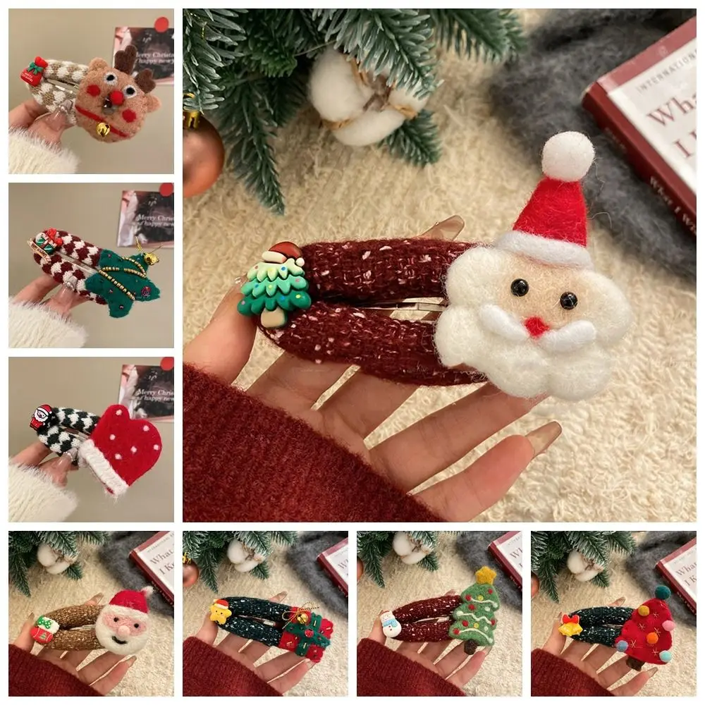 Large Cartoon Christmas Tree Hair Clip Felt Elk Santa Claus Hairpin Headdress Sweet Xmas Wool Barrettes Daily