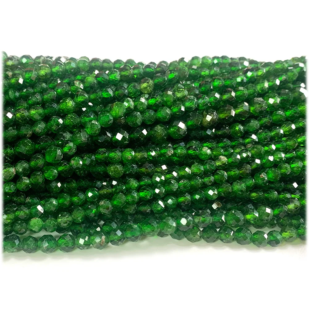 Veemake Dark Green Chrome Diopside Round Faceted Natural Stone Small Jewelry Beads 08269 3