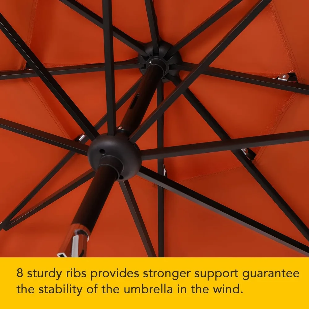 10 ft Outdoor Patio Umbrella, Auto-Tilt Market Table Umbrellas with Crank, 8 Sturdy Ribs & 1.5" Pole UV Protection f 5