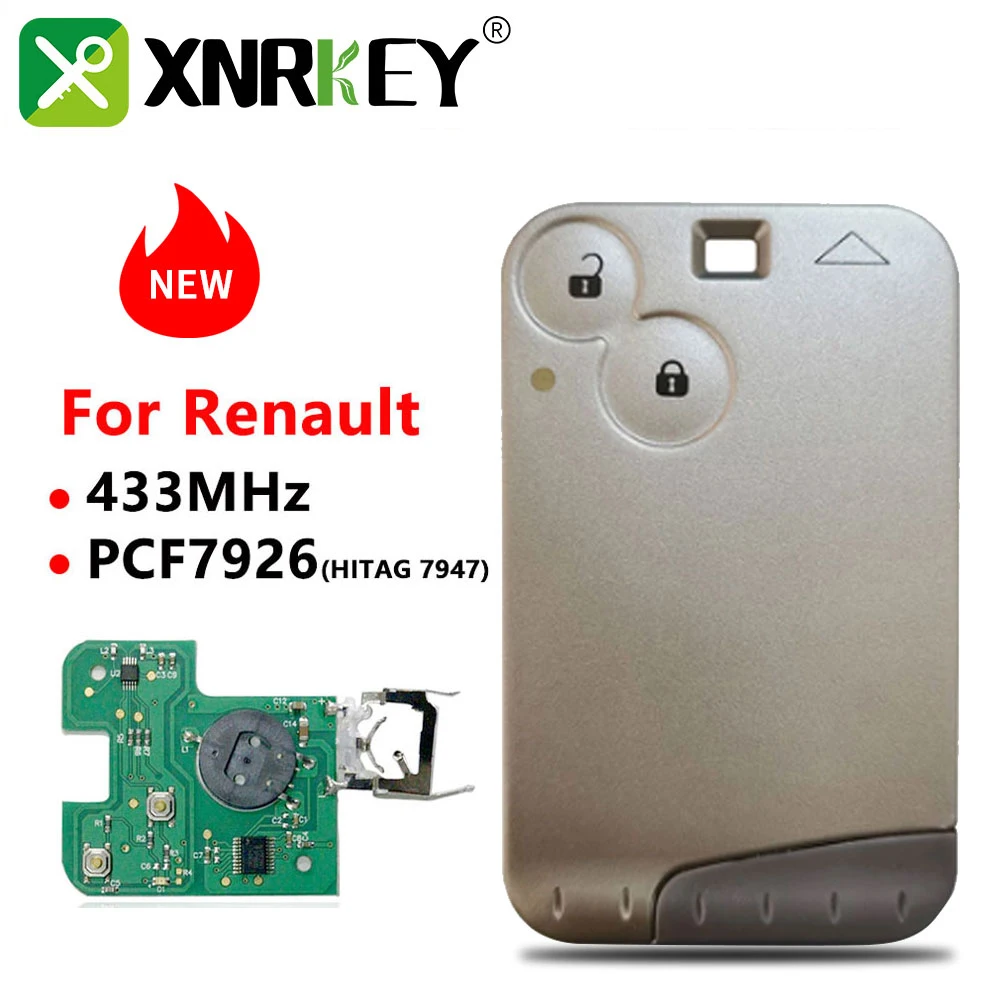 XNRKEY 2 Button Smart Key Card PCF7926 Chip 433Mhz for Renault Laguna Remote Car Key Without Logo Without Words