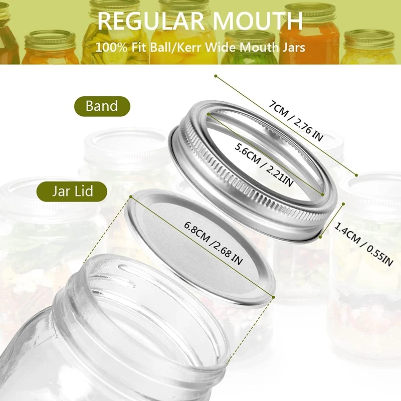 20Pcs Mason Jar Lids & Rings Set for Regular Mouth Canning Split-Type & Leak Proof Lids for Ball Kerr Jars 70 MM