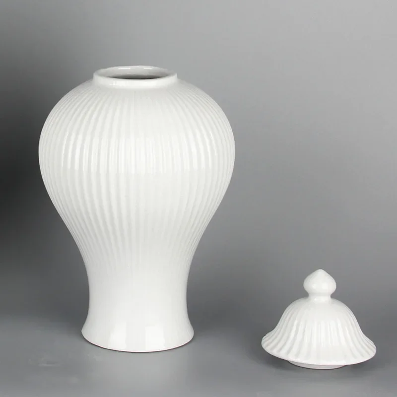 Ceramic General Jar Porcelain Ginger Jar Stripe Sealed Tea Storage Tank with Lid Ceramic Handicraft Ornaments Home Decoration 3