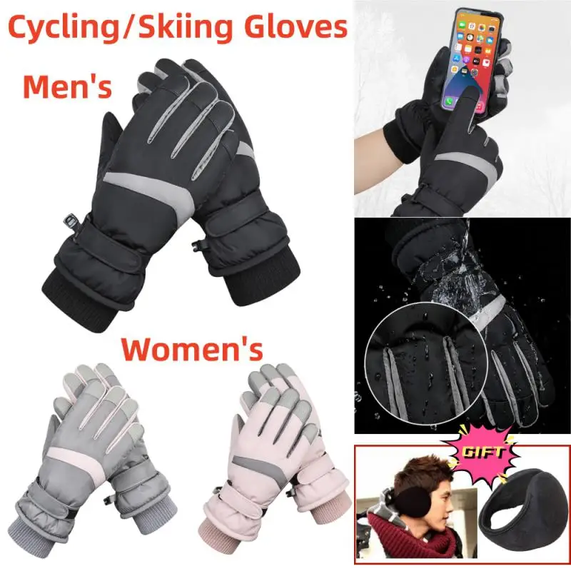 

Winter New Women Ski Gloves Full Finger Plus Velvet Warm Windproof Anti-slip Touch Screen Gloves Outdoor Cycling Skiing Mittens