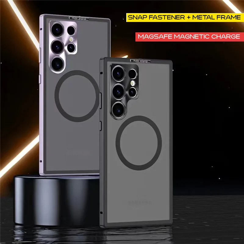 

Магнитный чехол для телефона Magsafe для Samsung Galaxy S23 S22 Ultra Plus, металлическая рамка, магнитный противоударный бронированный чехол с беспроводной зарядкой