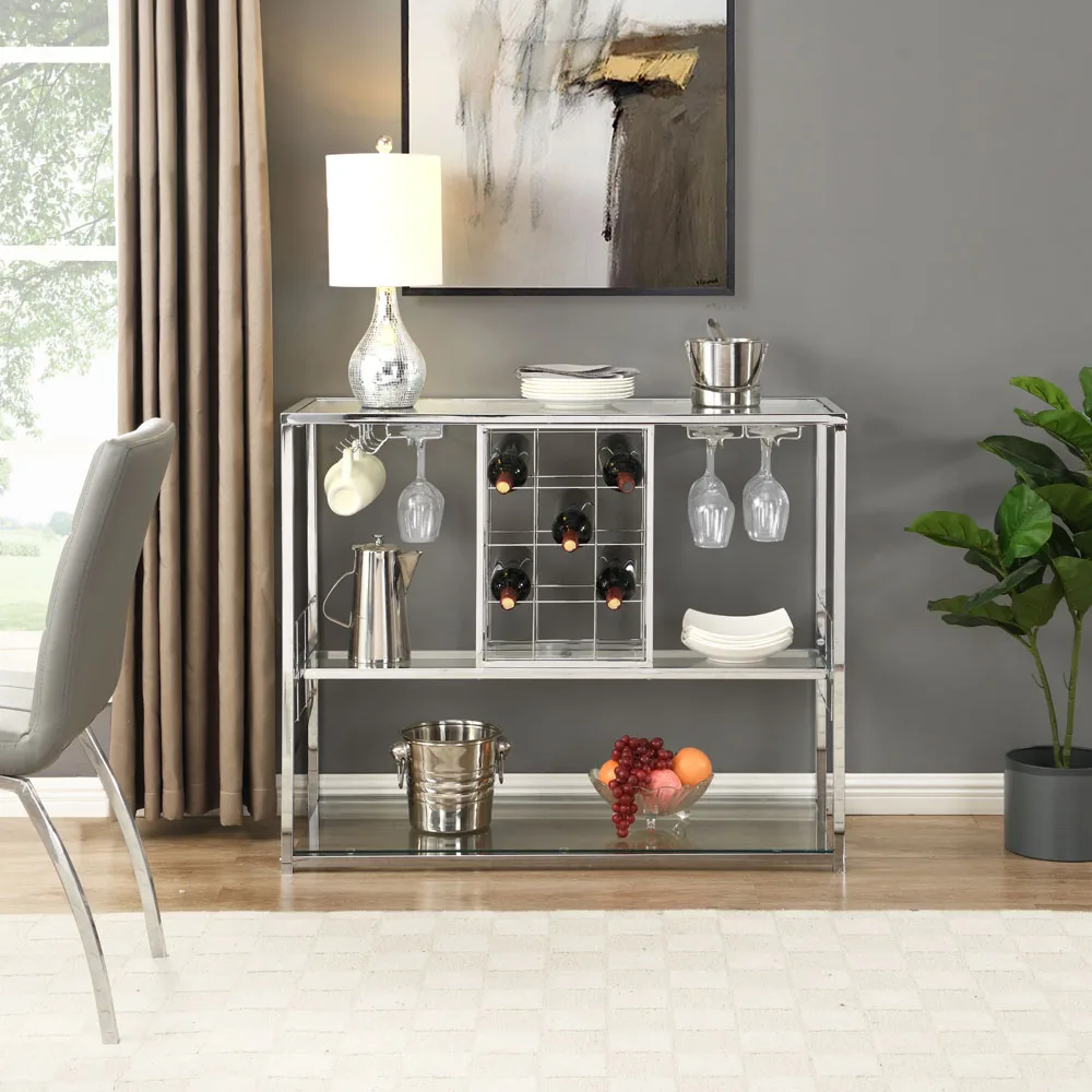 

Wine Storage Rack Table Bottle Holder Wine Bar Cabinet Shelves With Storage
