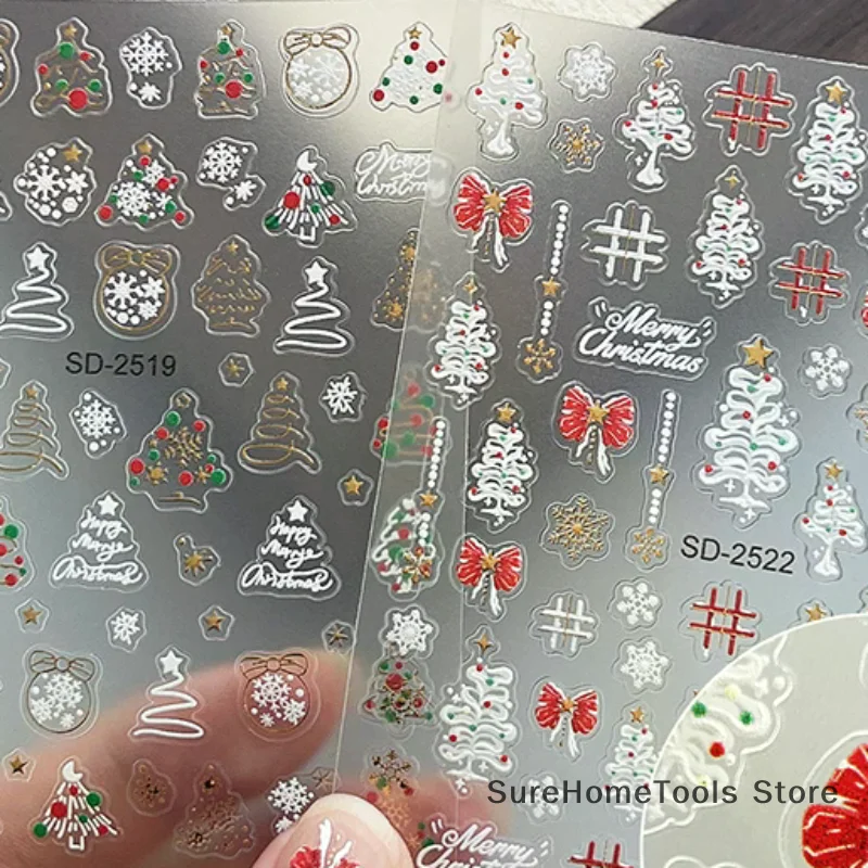 1 Sheet Relief Christmas Nail Art Sticker Christmas Tree Elk Snowflakes Nail Art Stickers Xmas Manicure Decals