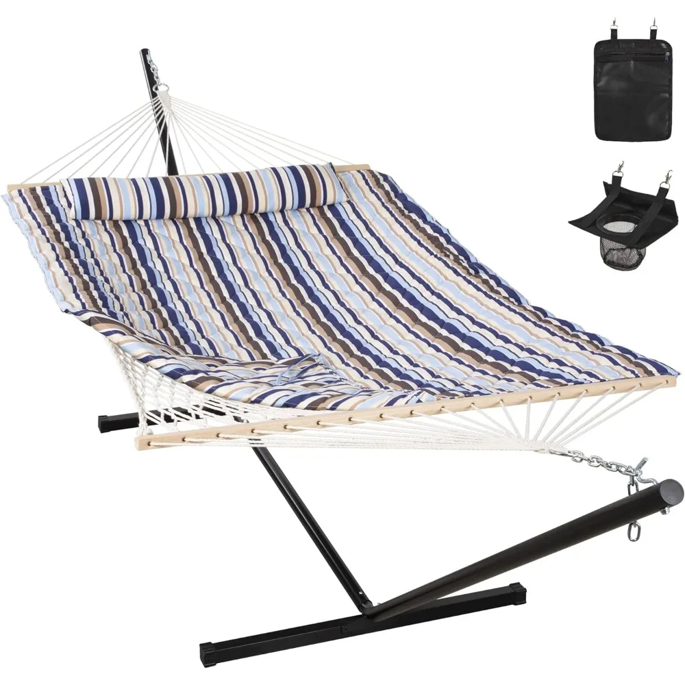 

Outdoor Double Hammock with Stand, Portable Hammock with Detachable Pillow and Hammock Pad for Outdoors Indoors, 450 LBS