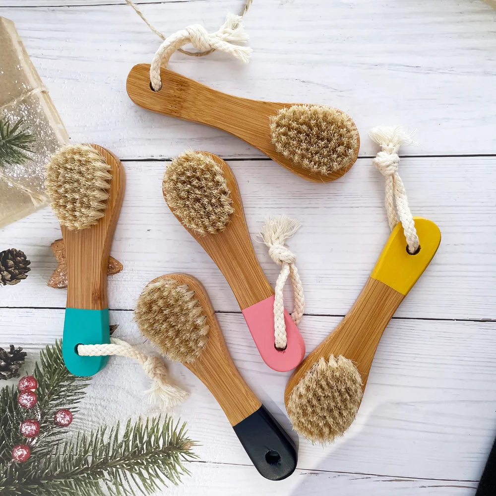 DREWTI Women Natural Bamboo Handle Boar Bristles Face Pobling Exfoliating Skin Care Oil Control Facial Cleansing Brush Promotion |