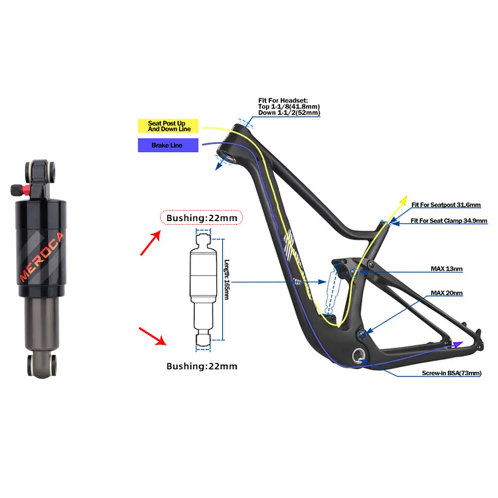 

Meroca Bike Bicycle Cycling Air Rear Shock Lockout 125/150/165/190/200mm MTB Scooter Folding Bike Shock Absorber Bike Parts