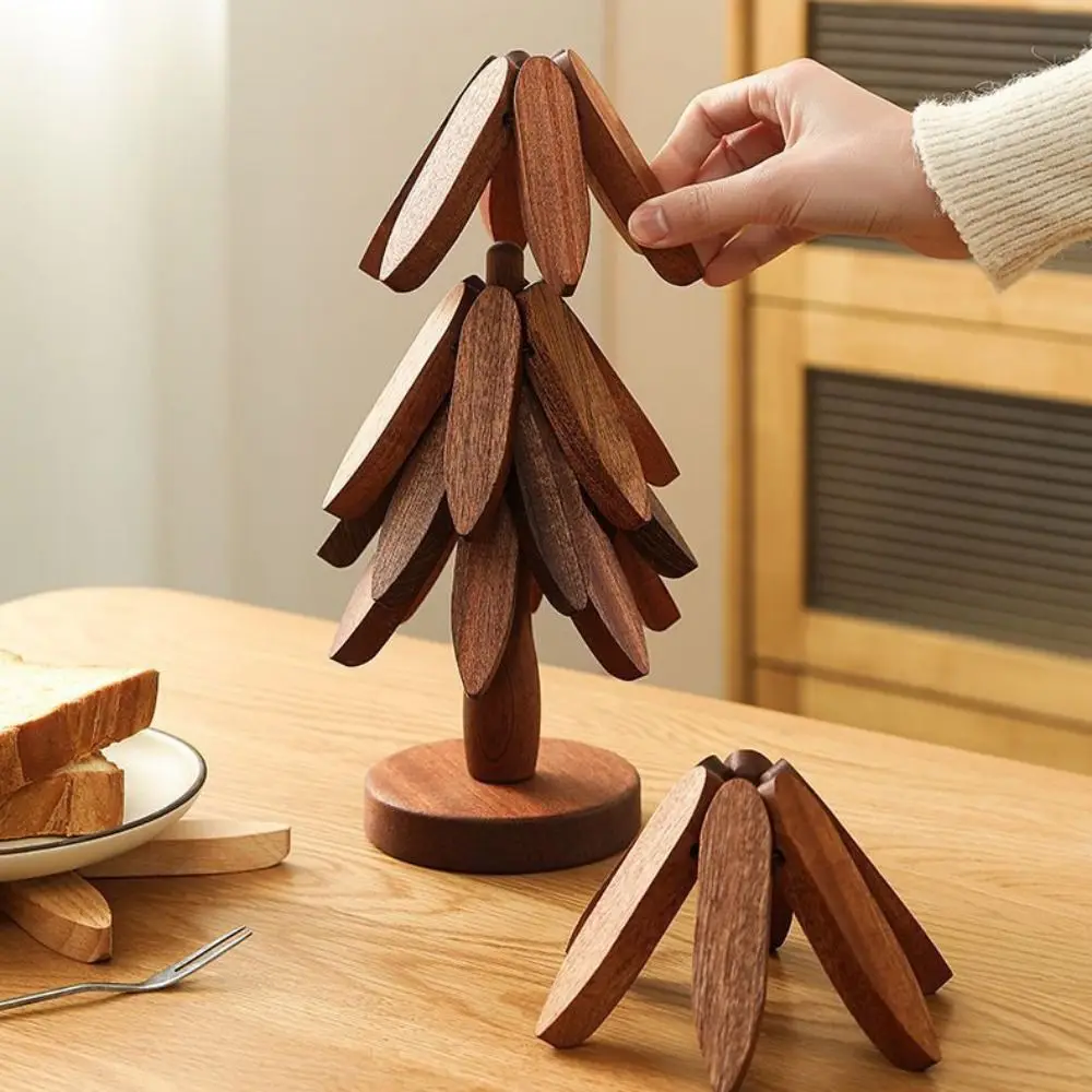 Multifunctional Foldable Wooden Trivets Anti Scald Non-slip Insulation Pads Household Christmas Tree Coaster Kitchen