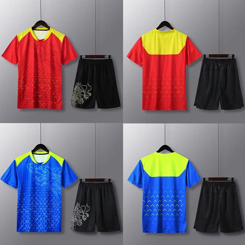 Men's Short Sleeve Badminton Uniform Quick Dry Tennis Training Clothes Table Tennis Sportswear Comfortable Air-permeable
