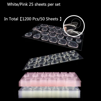 1200 Pcs (50 Sheets White & Pink) Nail Adhesive Tabs Set Double-Sided Transparent Nail Stickers for False Nails DIY Manicure 1