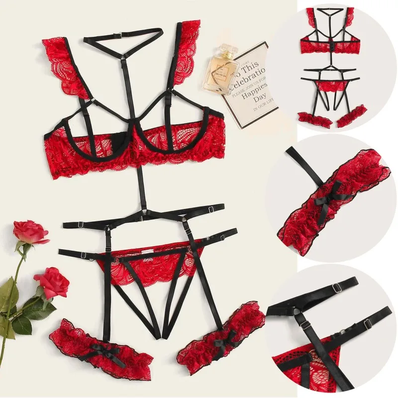 

Sexy Lace Bra, Hollowed Out Uniform, Open Cut Underwear, Garter Belt Underwear Set, Seductive and Fun Lingerie Set