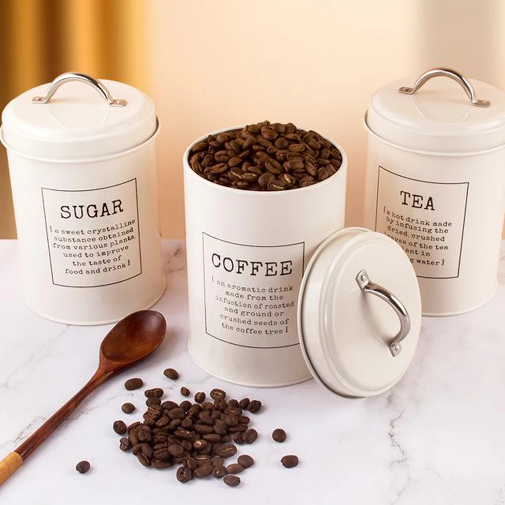 Creamy Taupe Tea Coffee Sugar Canisters Sets Kitchen Storage