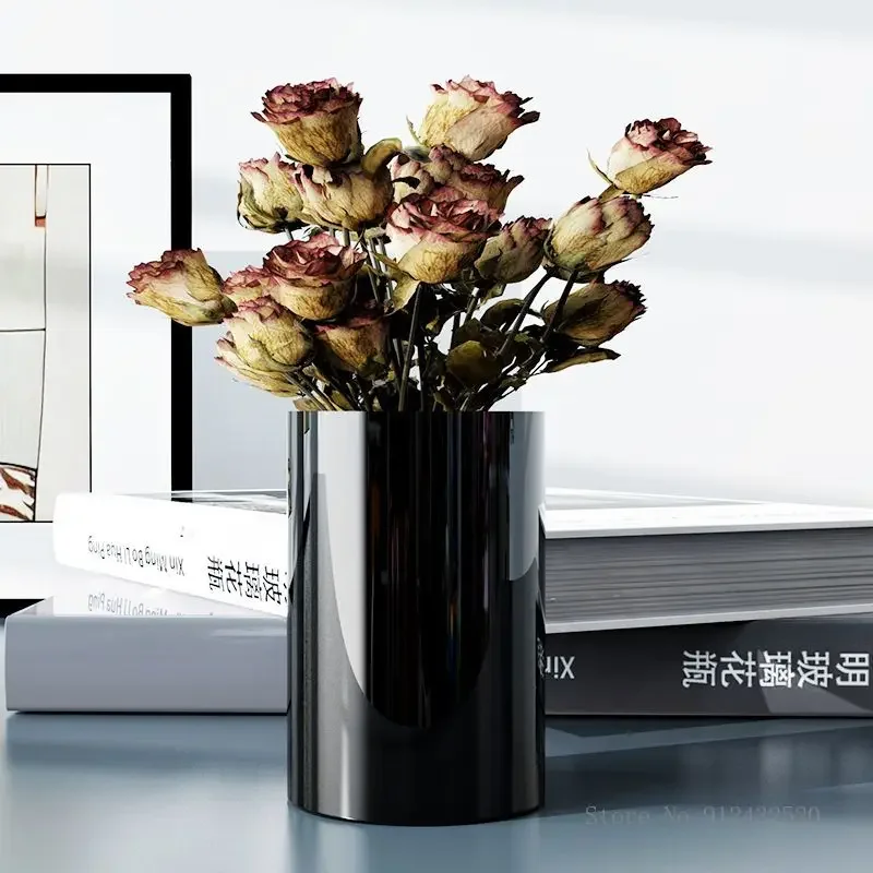 Minimalist style Glass Black/White Flower Arrangement Utensils Home Living Room Art Decoration Straight Tube Hydroponic Vase 1Pc 4