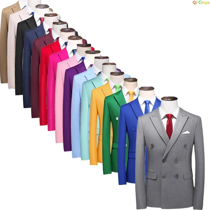 Gray Double-breasted Mens Suit Jacket, Business/Office Coat, 16 Colors Available, Asian Size M-6XL, Men Slim Blazers