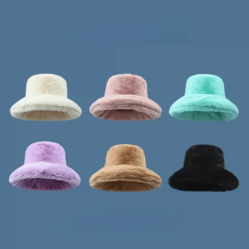 

Шапка-Панама женская из искусственного меха, модная плюшевая Пушистая Шапка большого размера, роскошная Кепка для рыбалки с большими теплыми облаками, Осень-зима